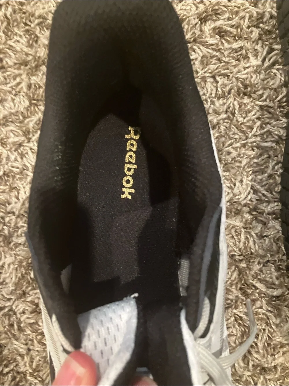 Reebok White and Black Running Sneakers with Gold Trim